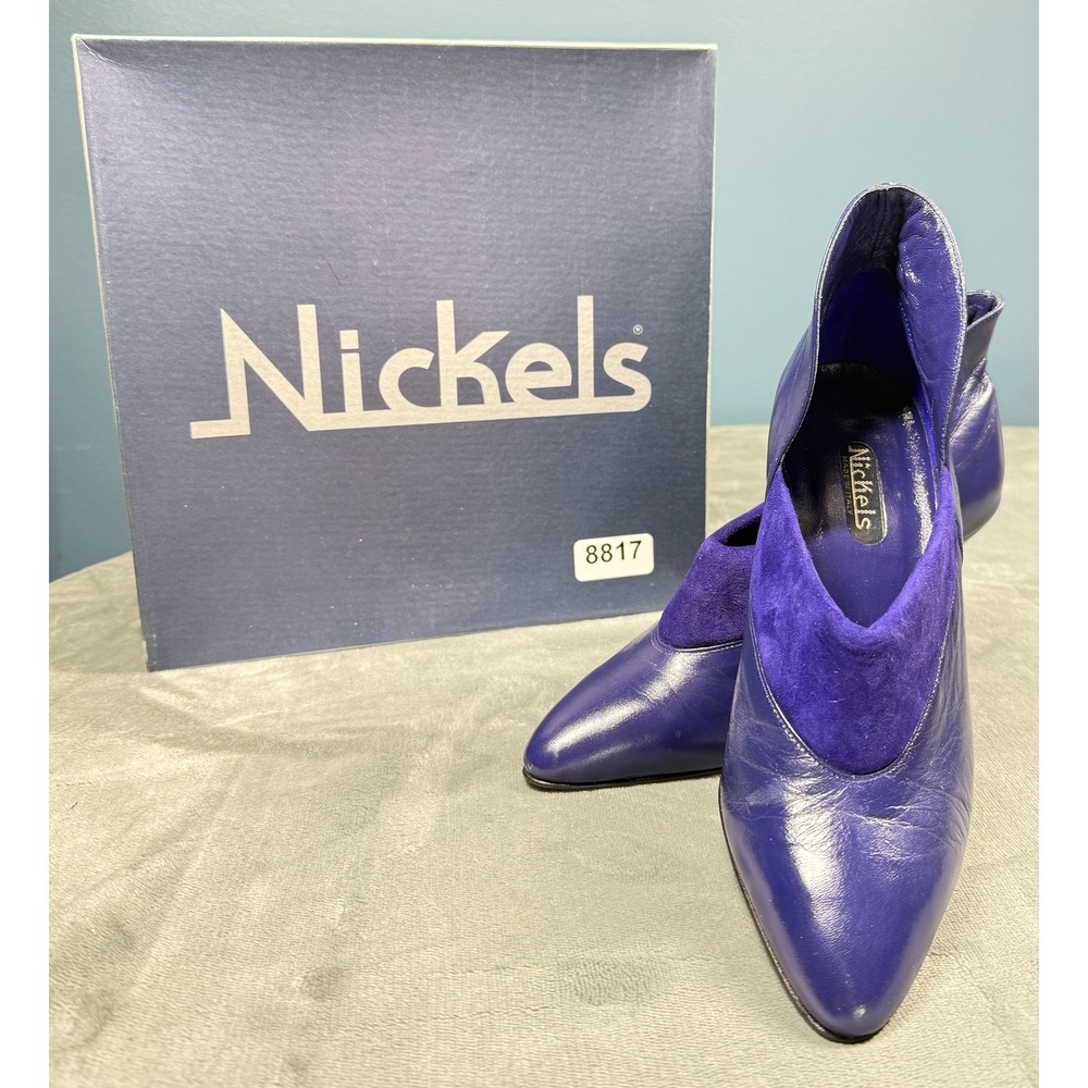 Nickels Womens Shoes 7.5 AA Purple Leather Suede Pointed Toe Pumps Italy